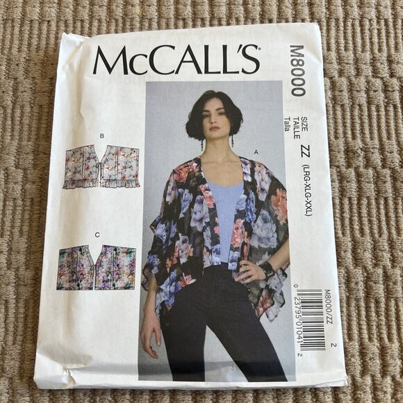 McCall's Pattern M8000 Misses' Tops or Cover-ups Front Ties Size ZZ Large XL XXL - Picture 1 of 3